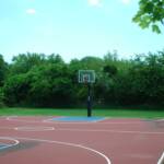 Full Basketball Court Red and Blue Two Backboards, Quogue NY